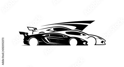 Foto Sleek Sports Cars Silhouette with Spoiler and Wing.
