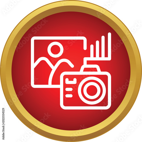 Quadro em tela Camera capturing and transmitting an image file, representing photography and di
