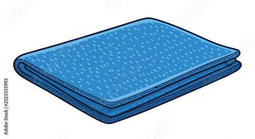Blue folded towel illustration, soft microfiber fabric cloth for bathroom or cleaning