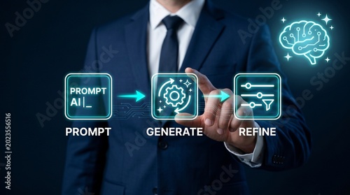 Businessman interacting with generative AI interface