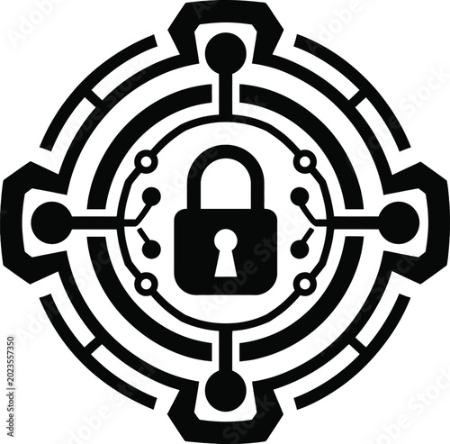 Black and white circular with people and musical instruments circle