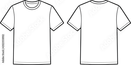 Front and Back T Shirt Outline Template Vector Mockup for Casual Apparel and Fashion Design