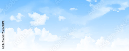 Blue sky background and white clouds soft focus, and copy space. cloudscape, real natural photo of the blue sky withwhite clouds. design element.