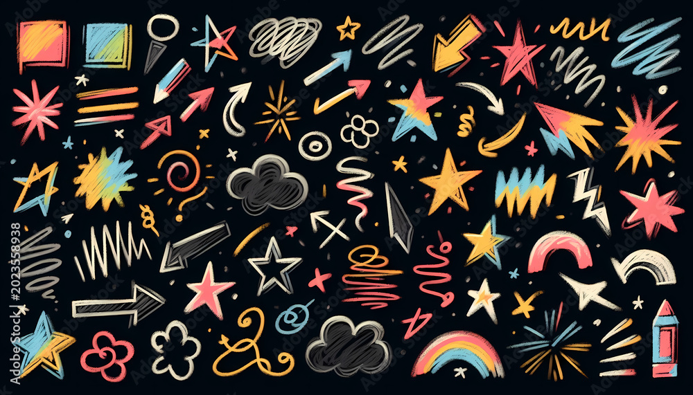 Naklejka premium Colorful hand drawn doodle elements set for creative social media