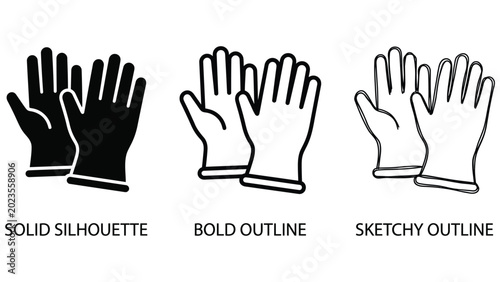 Foto Protective gloves icon set for safety and work, solid outline and sketch styles