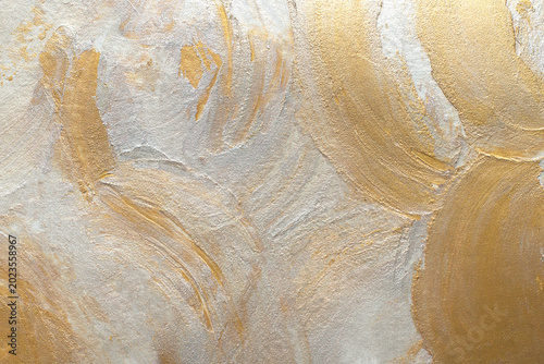 Golden-silver brush strokes, thick impasto technique texture