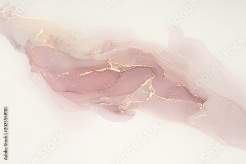 Ethereal abstract composition created in a fluid painting style with alcohol ink artwork uses a sophisticated palette of soft dusty rose pink colors