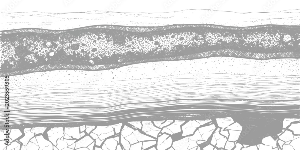 Obraz premium Abstract layered soil geological cross section showing sediment strata and cracked dry earth textures