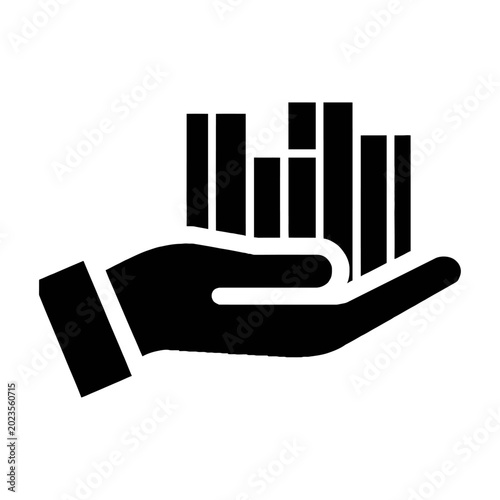 Hand holding smartphone with rising stock market bars flat design vector