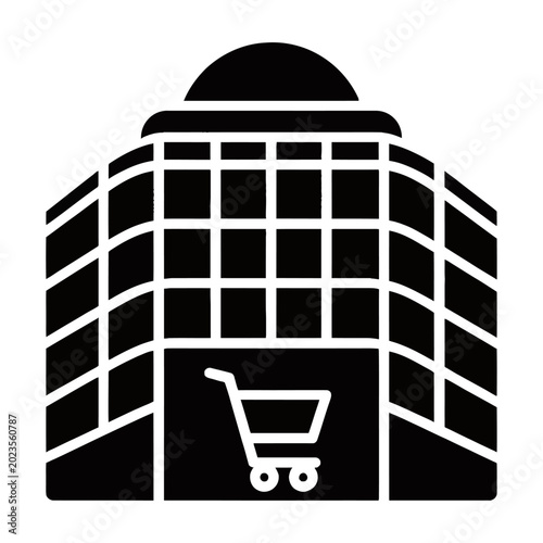 Modern shopping cart icon on minimalist building facade vector
