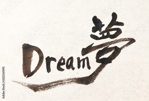 Schilderij op canvas 夢 Dream Hybrid Japanese Calligraphy and English Brush Art
