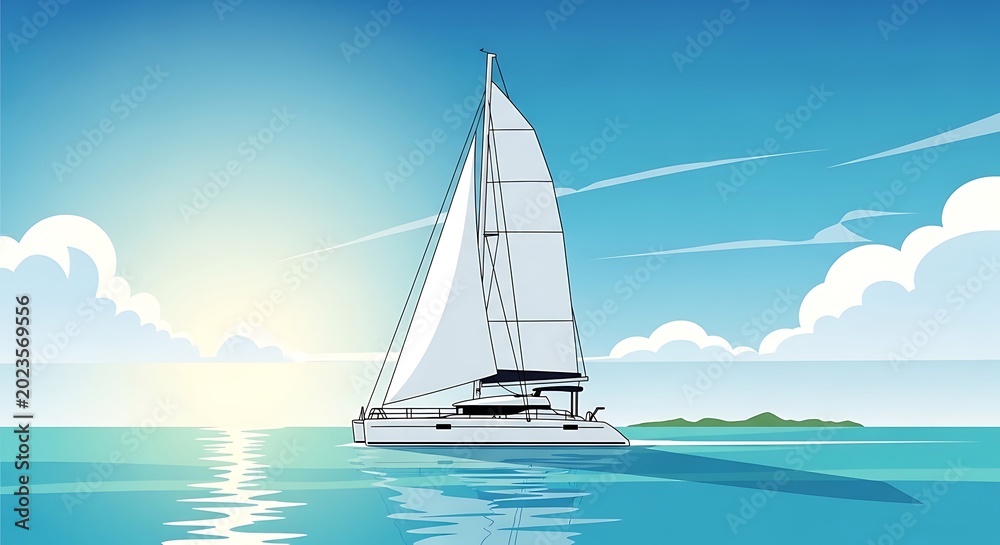Fototapeta premium Sailing boat in ocean. (1)