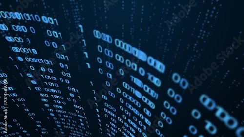 futuristic programming and big data concept with binary code numbers and cyber technology visualization.