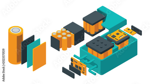 Battery Component Isometric Illustration Showing Internal Structure and Energy Storage Layers