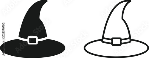 Canvas Print witch magic hat black black line two icon set vector logo illustration