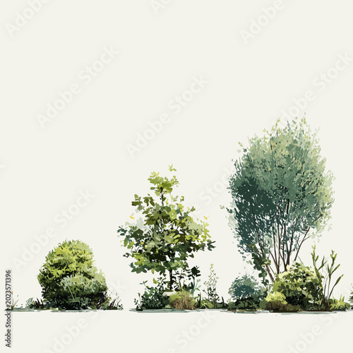 Illustration depicts bare deciduous trees standing in a minimalist winter landscape design