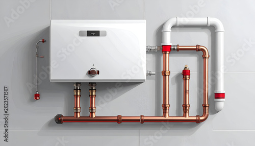 Modern Tankless Water Heater Installation with Copper Piping.