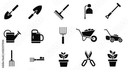 Bilde på lerret Collection of Garden Tools and Equipment Icons.
