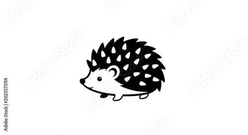 Bild auf Leinwand Black and white cartoon hedgehog walking.