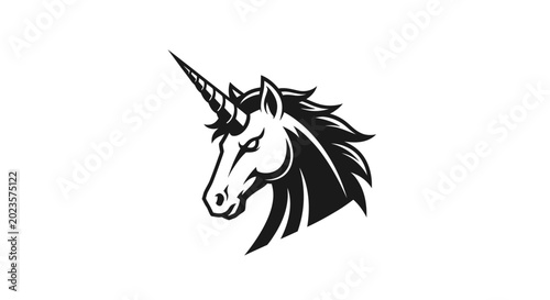 Bild auf Leinwand Black and white unicorn head illustration.