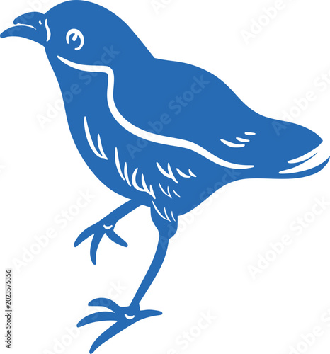 Blue small bird sparrow silhouette walking vector graphic design