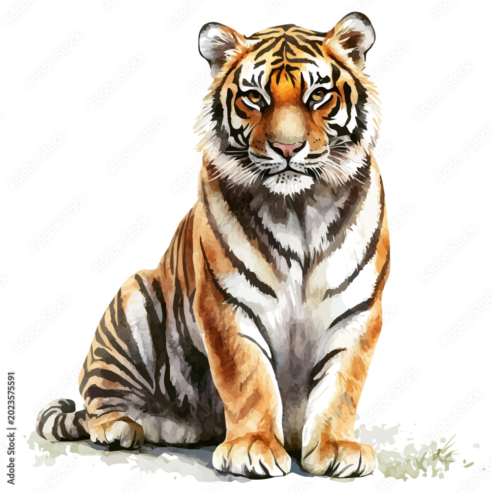 Obraz premium watercolor vector of Tiger, isolated on a white background.