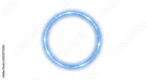 Glowing blue circular frame created with brilliant light streaks appearing in this artistic digital effect photograph