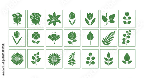 Bilde på lerret Collection of various green leaf shapes.