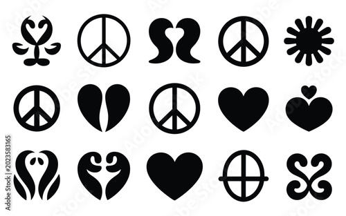 Bild auf Leinwand Decorative reconciliation day silhouettes with peace signs and hearts for social