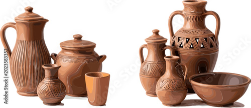 Foto Handcrafted Terracotta Pottery Set Featuring Jars, Vases, and Bowls with Traditi