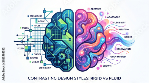 Photos Abstract Brain Representation Contrasting Logic and Creativity.