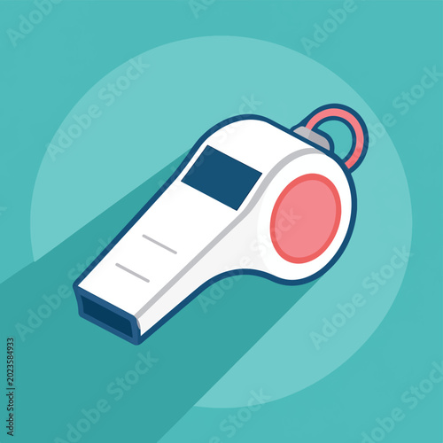 Foto White plastic referee whistle device.