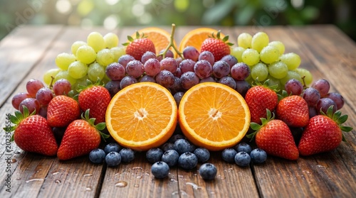 An abundance of delicious, ripe berries, grapes, and oranges, showcasing nature's healthy and refreshing harvest