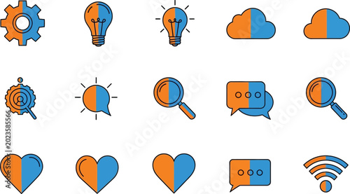 Schilderij op canvas Collection of modern bicolor icons for technology and communication
