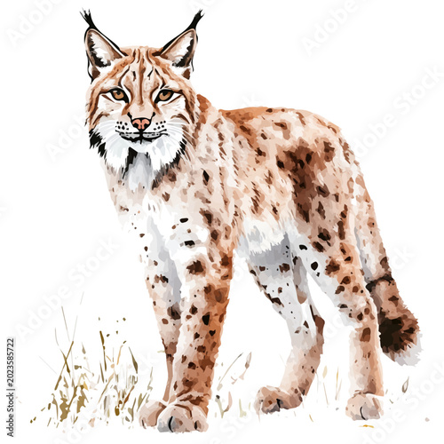 Photography Lynx, watercolor painting vector, isolated on a white background.