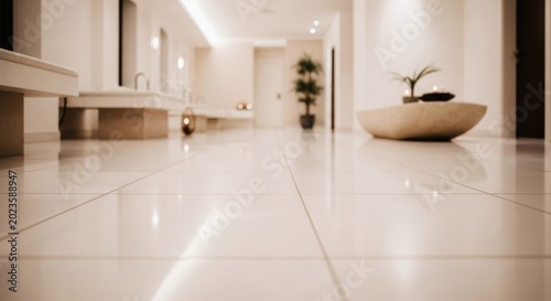 Modern spa hallway with minimalist interior and calming ambiance.