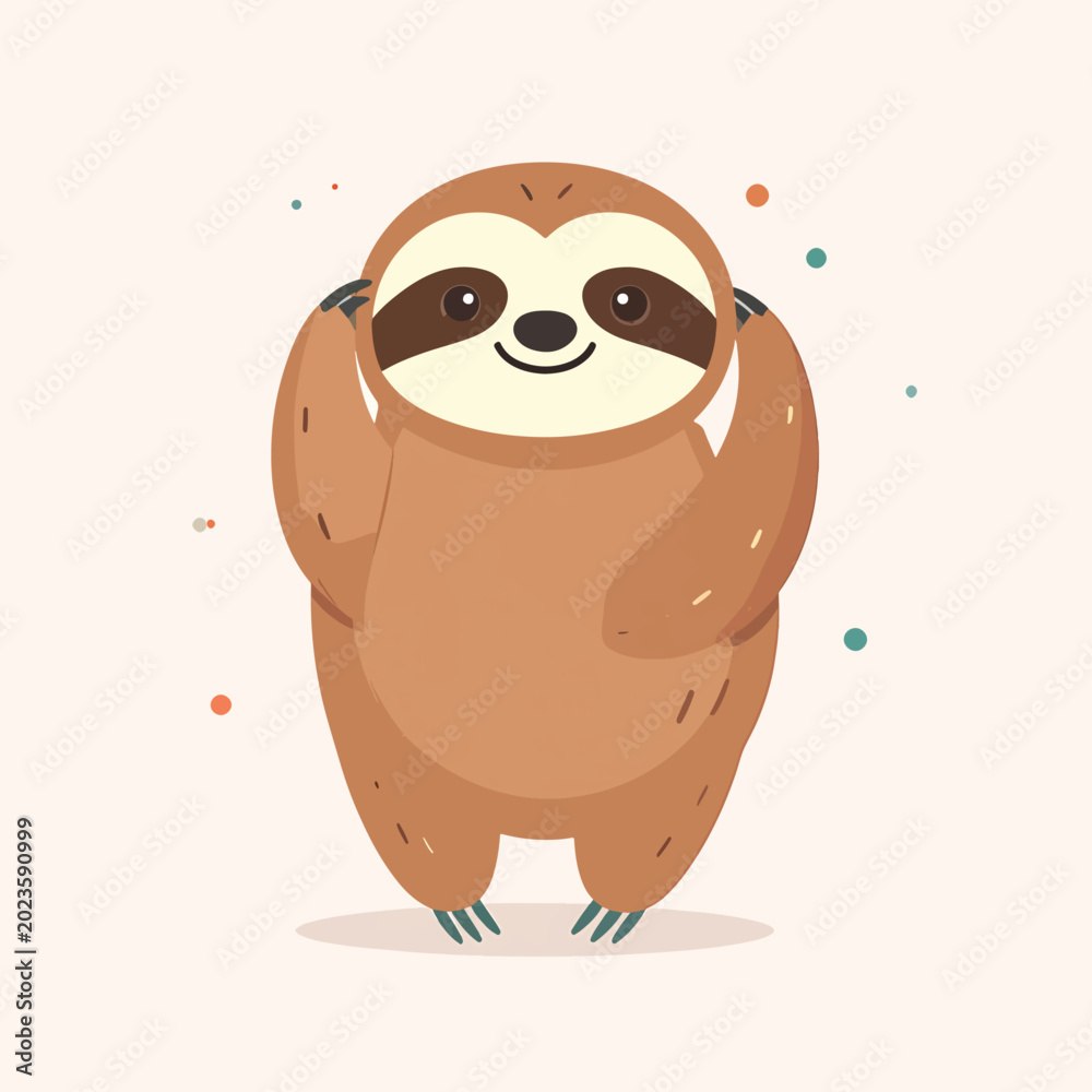 Fototapeta premium Cute Sloth Standing on Two Legs.