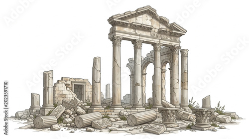 Foto Ancient Roman Temple Ruins Illustration.