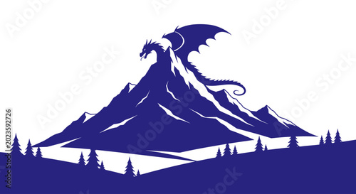 Photos Dragon Sitting on Mountain Peak Silhouette.