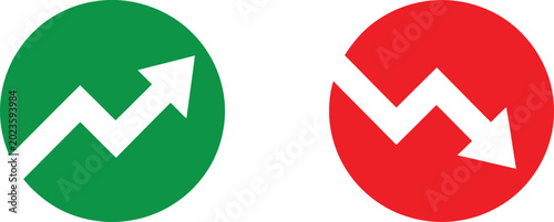 Obraz na płótnie Green upward trend and red downward trend circular vector illustration
