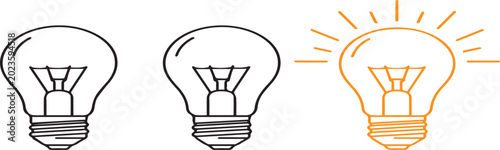 Photos Three vintage-style light bulbs with glowing filaments and warm orange glow ligh