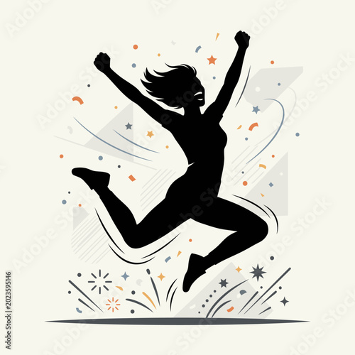 Foto A joyful woman jumping with excitement and celebration.