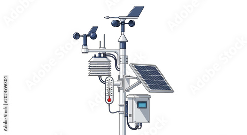 Tableau sur toile Illustration of a weather station with solar panel for meteorological data collection