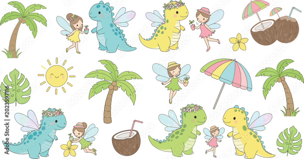 Fototapeta premium Colorful whimsical illustrations of monsters eating popsicles and candy