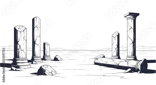 Tableau sur toile Ancient Ruins Broken Columns Standing Stones.