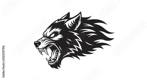 Photos Black wolf head with open mouth.