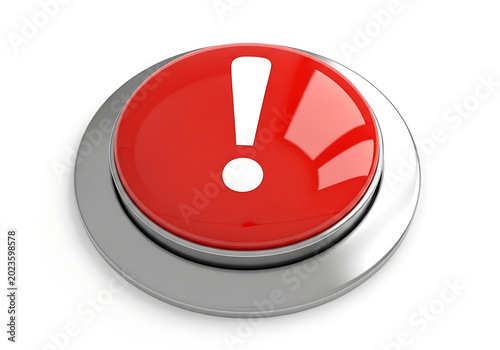 Red button with a white exclamation mark indicating an alert or emergency push button danger sign warning sign emergency attention notification important technology