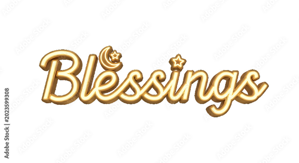 Fototapeta premium Golden script lettering spells 'Blessings' with celestial ornaments, perfect for festive greetings.