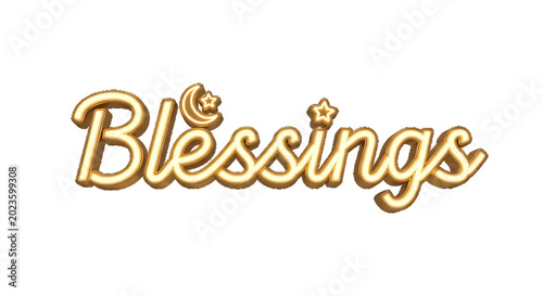 Golden script lettering spells 'Blessings' with celestial ornaments, perfect for festive greetings.