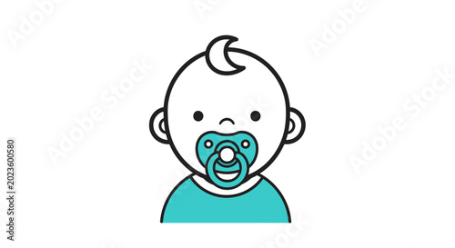 Billede på lærred Baby with blue pacifier in mouth.